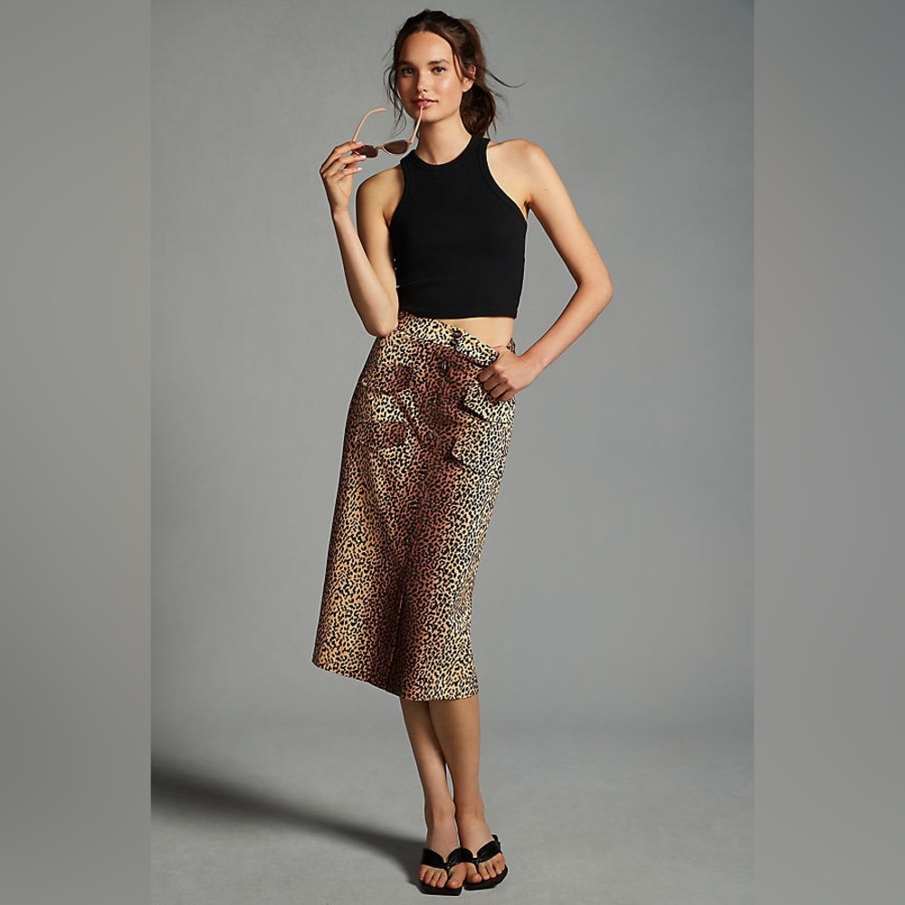 Anthropologie x Mare Mare Leopard Print Midi Utility Skirt